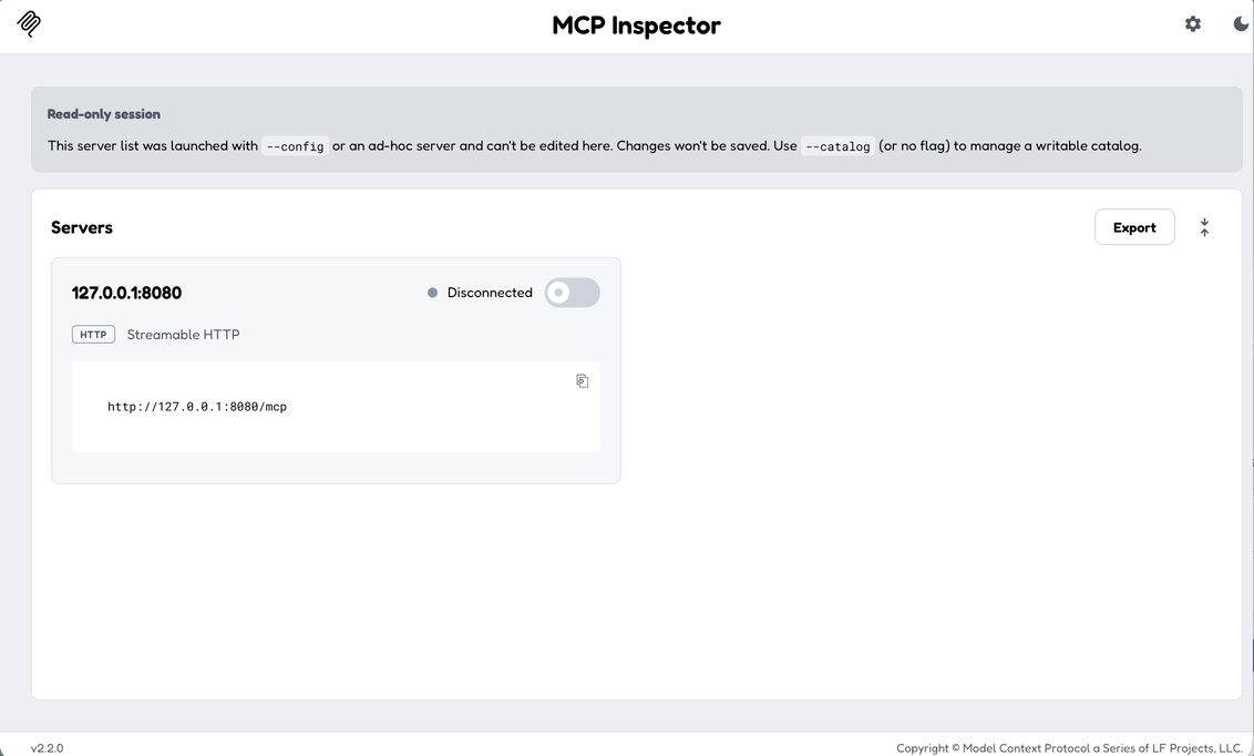 Hello World server in MCP Inspector