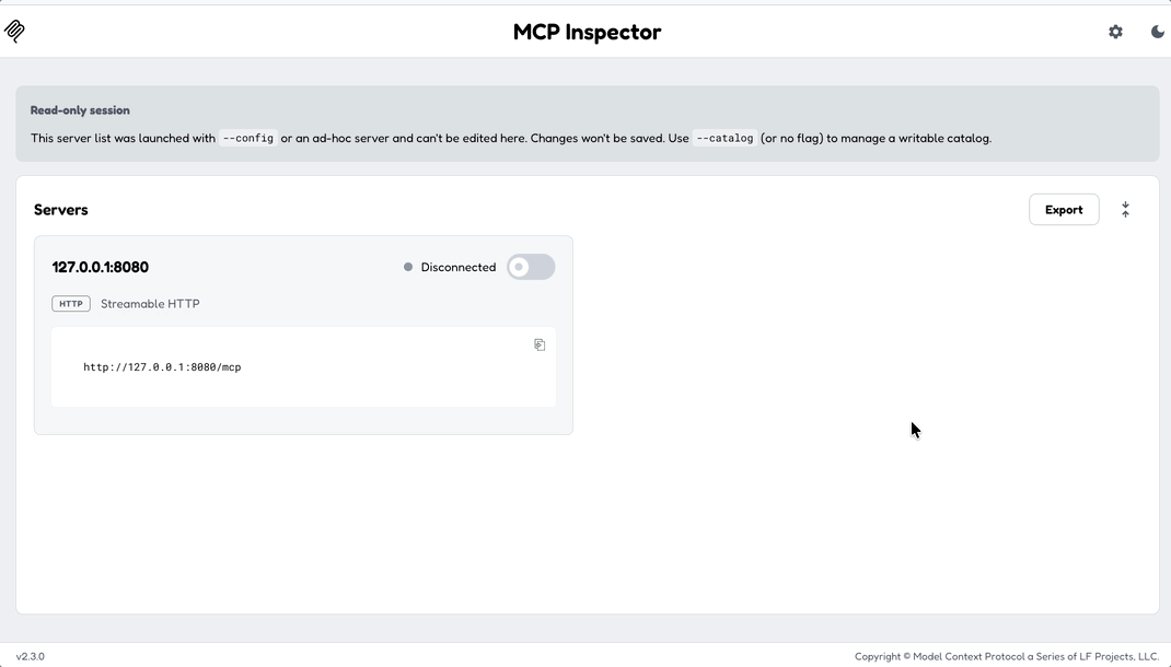Hello World server in MCP Inspector