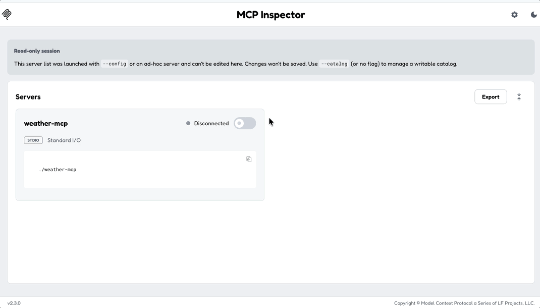 Weather tools in the MCP Inspector